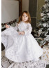 Long Sleeves Beaded White Lace Tulle Flower Girl Dress Long Sleeves Beaded White Lace Tulle Flower Girl Dress